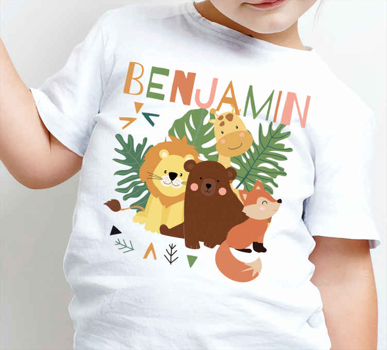 Cute wild animals with leaves Kids shirt - TenStickers