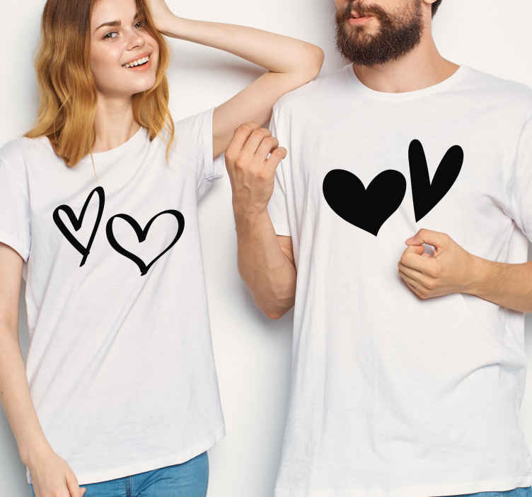 Pink and red heart shape pattern matching shirts for couples - TenStickers