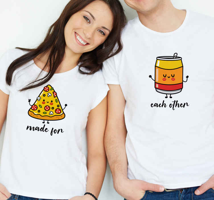 Camisetas para parejas Dibujos animados de pizza y soda - TenVinilo