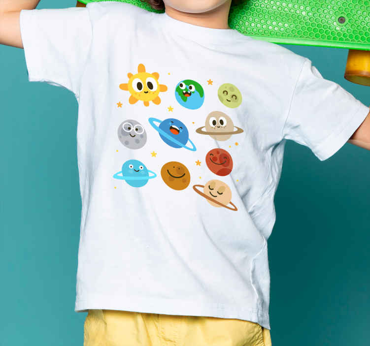 compensar visión bolso Camiseta niños Camiseta planetas con caras divertidas - TenVinilo