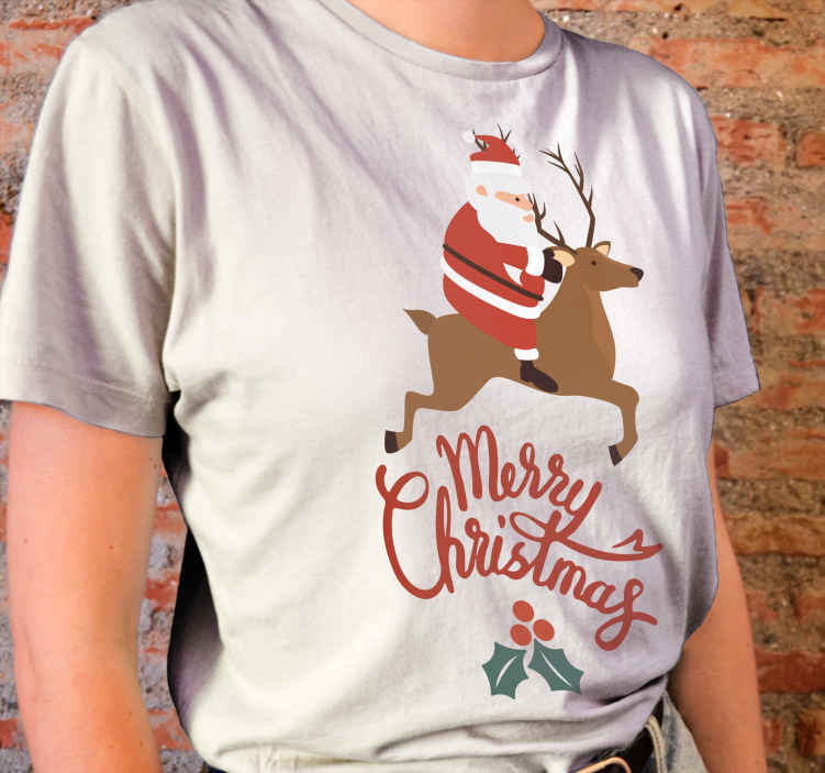 Camiseta navidad Santa claus con diseño de renos - TenVinilo