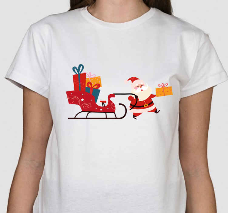 Samle Lavet af cirkulation Tegneserie slæde med gaver julemanden jule t-shirts - TenStickers
