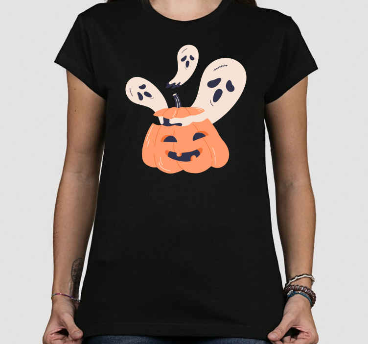 Camiseta Halloween Lindo Fantasma Con Dos Calabazas Felices Tenvinilo 