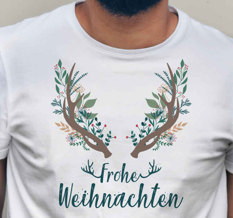 Weihnachts T Shirt Rentierhörner mit blumen - TenStickers