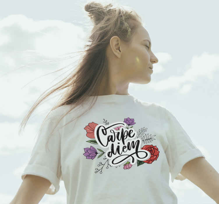 Carpe Diem For A Tshirt Vector Illustration With Floral Elements