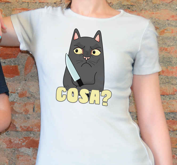 T-shirt gatto divertente con coltello