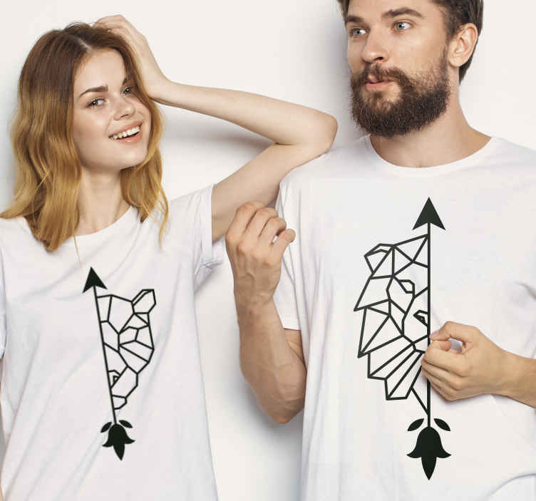 Camisetas para parejas Leones geométricos de arte lineal - TenVinilo