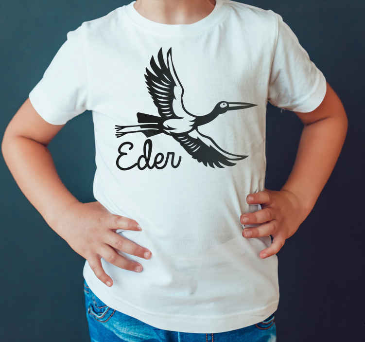 T-shirt kinderen zwarte ooievaar met naam - TenStickers