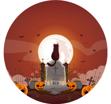 T-shirt Halloween chat noir au cimetière - TenStickers