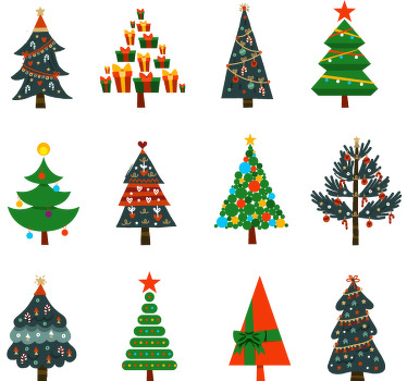 Renkli noel ağaçları ile mutlu noeller noel - TenStickers