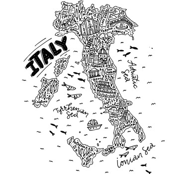 Mapa da itália t-shirt personalizada. Mão desenhado mapa cinza com detalhes e o nome do país. Mude o visual. Envio imediato.