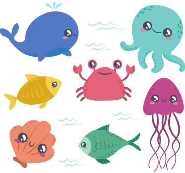 Deniz yaşamı hayvanlar koleksiyonu çocuk t-shirt - TenStickers