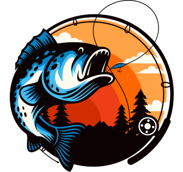 鲈鱼钓鱼插画定制t恤 - TenStickers