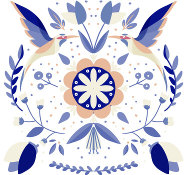 Kuşlara özel t-shirt ile mavi çiçekleri cilalayın - TenStickers