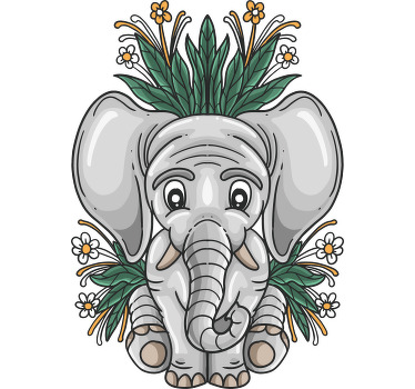 Cartoon elephant and flowers Kids t-shirt - TenStickers