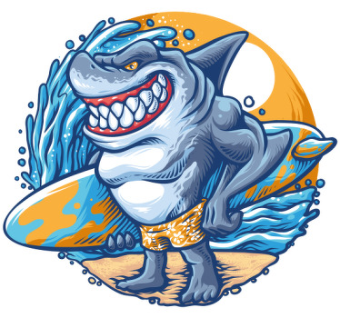 Surfboard shark cartoon  custom t-shirt - TenStickers