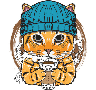 Kahve özel t-shirt ile serin kedi - TenStickers