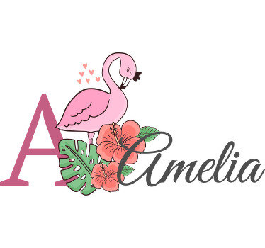 Srčkane živali flamingo z imenom otroška majica - TenStickers