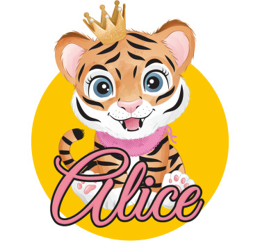 Adı bebek gömleği olan kız için sevimli kaplan - TenStickers