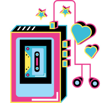 Pembe bir arka plan t-shirt üzerinde walkman illüstrasyonu - TenStickers