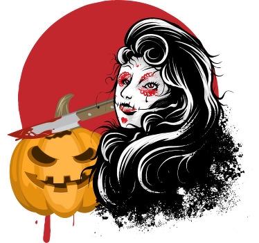 Balkabağı tişörtünü kesen bıçaklı kız - TenStickers