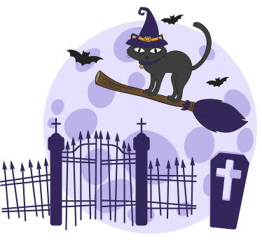 Camiseta Halloween gato en escoba - TenVinilo