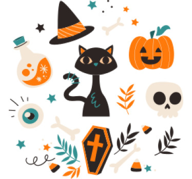 Kreslené strašidelné předměty vzor halloweenská košile - TenStickers