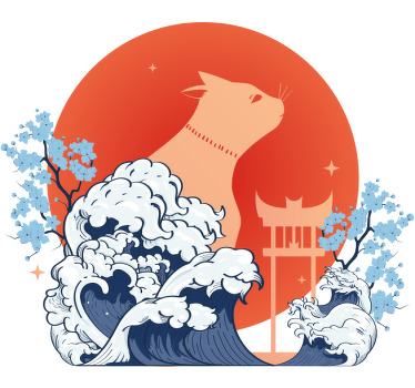 Dalga özel t-shirt ile anime kedi - TenStickers