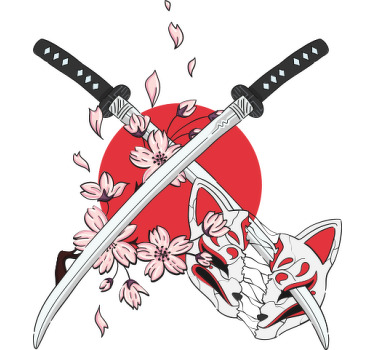 çiçekli japon kılıçları özel tişört - TenStickers