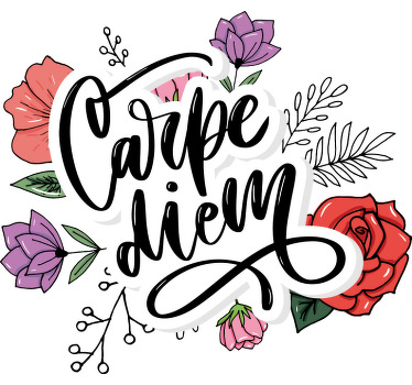 Carpe diem pembe çiçek desenli özel tişört - TenStickers