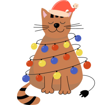 Søt katt viklet inn i fargerike lys t-skjorte jul - Tenstickers