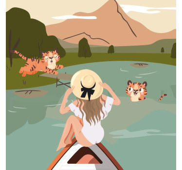 Camiseta infantil Niña y tigres animales de la selva - TenVinilo