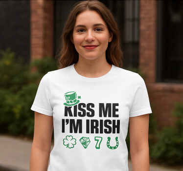 Kiss me i'm irish shirt with black paddy's day symbols - TenStickers
