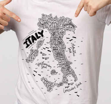 Mapa da itália t-shirt personalizada. Mão desenhado mapa cinza com detalhes e o nome do país. Mude o visual. Envio imediato.