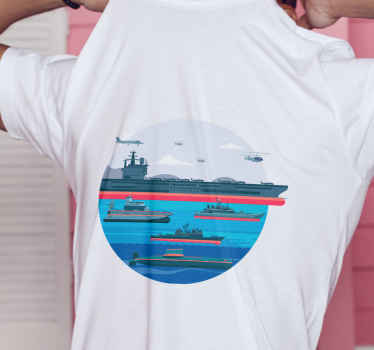 Båtar navy tecknad t-shirt - Tenstickers