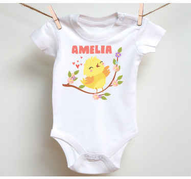 Camiseta infantil Pollito con nombre y flores - TenVinilo