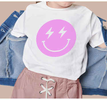 Pink lightning smiley face Kids t-shirt - TenStickers