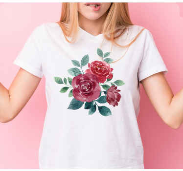 Punaiset ruusut lehdillä mukautettu t-paita - Tenstickers