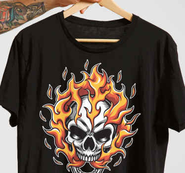 Calavera en llamas estilo de dibujos animados camiseta personaliz - TenVinilo