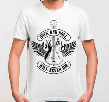 Guitarra em chamas com t-shirt personalizada com texto rock - TenStickers