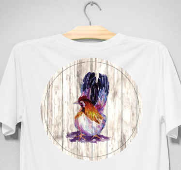 Piirretty kukko puukuvioituun t-paitaan - Tenstickers