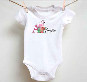 Srčkane živali flamingo z imenom otroška majica - TenStickers