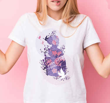 Camiseta personalizada silueta de chica anime floral - TenVinilo