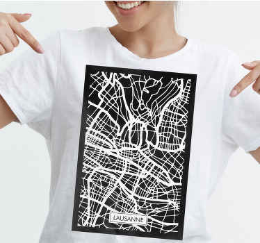 T-Shirt Karte von Lausanne mit Fluss - TenStickers