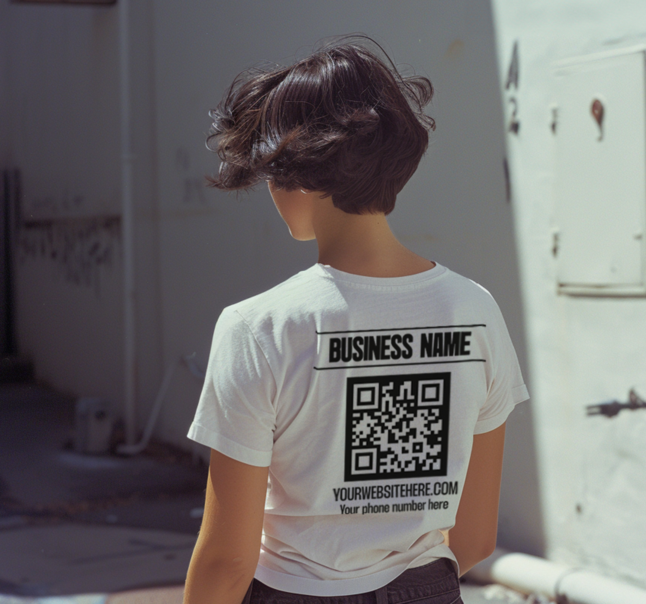 Camiseta nombre comercial y código qr