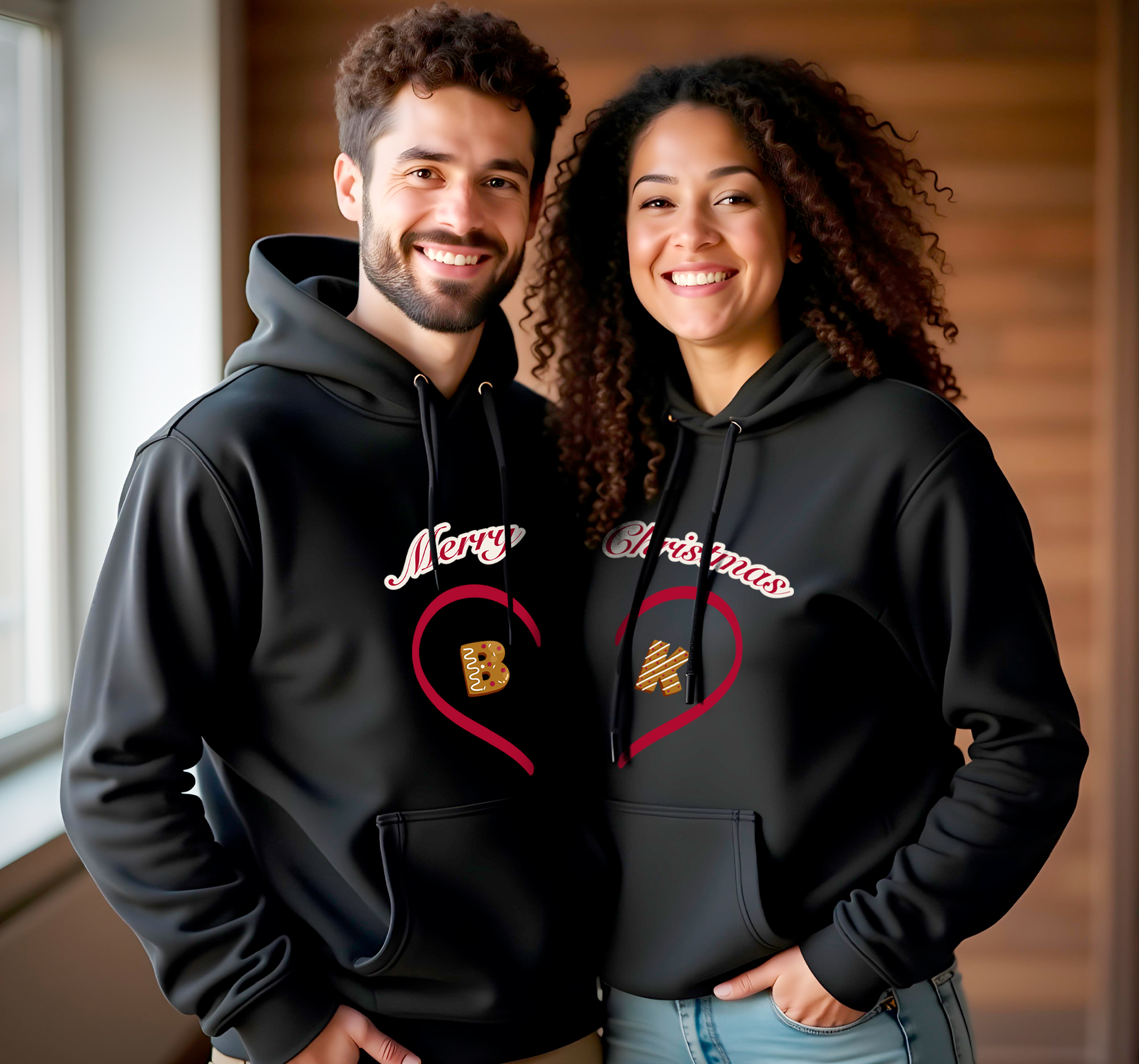 Kerst hoodies gepersonaliseerd met naam letters koppels t-shirts