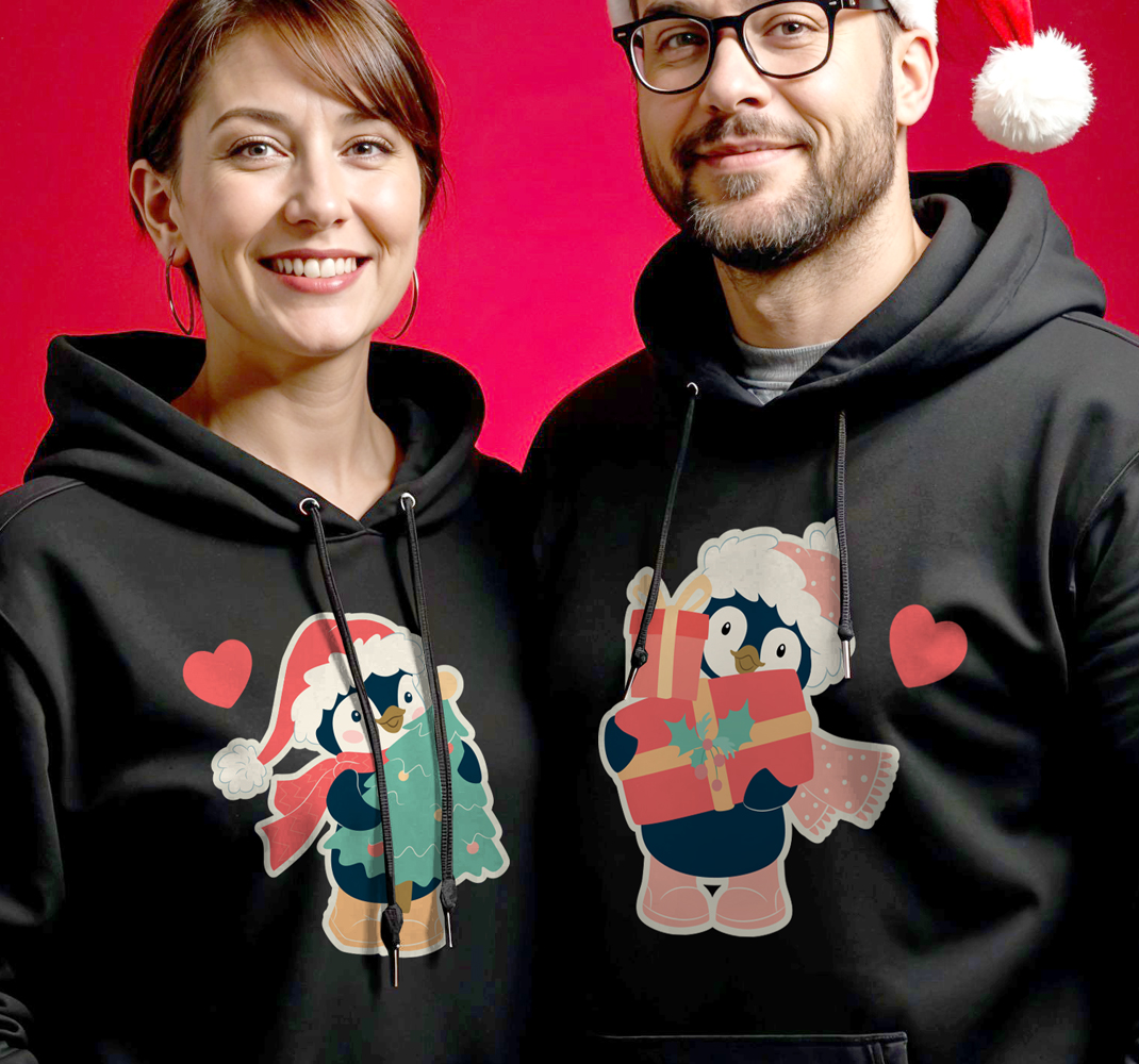 Pinguinpaar verliefd op kerstmis koppels t-shirts