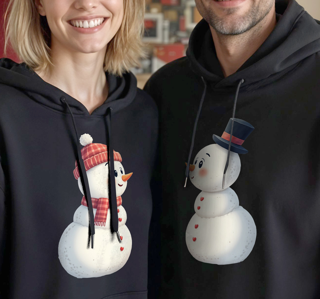 Sneeuwmanpaar verliefd koppels t-shirts