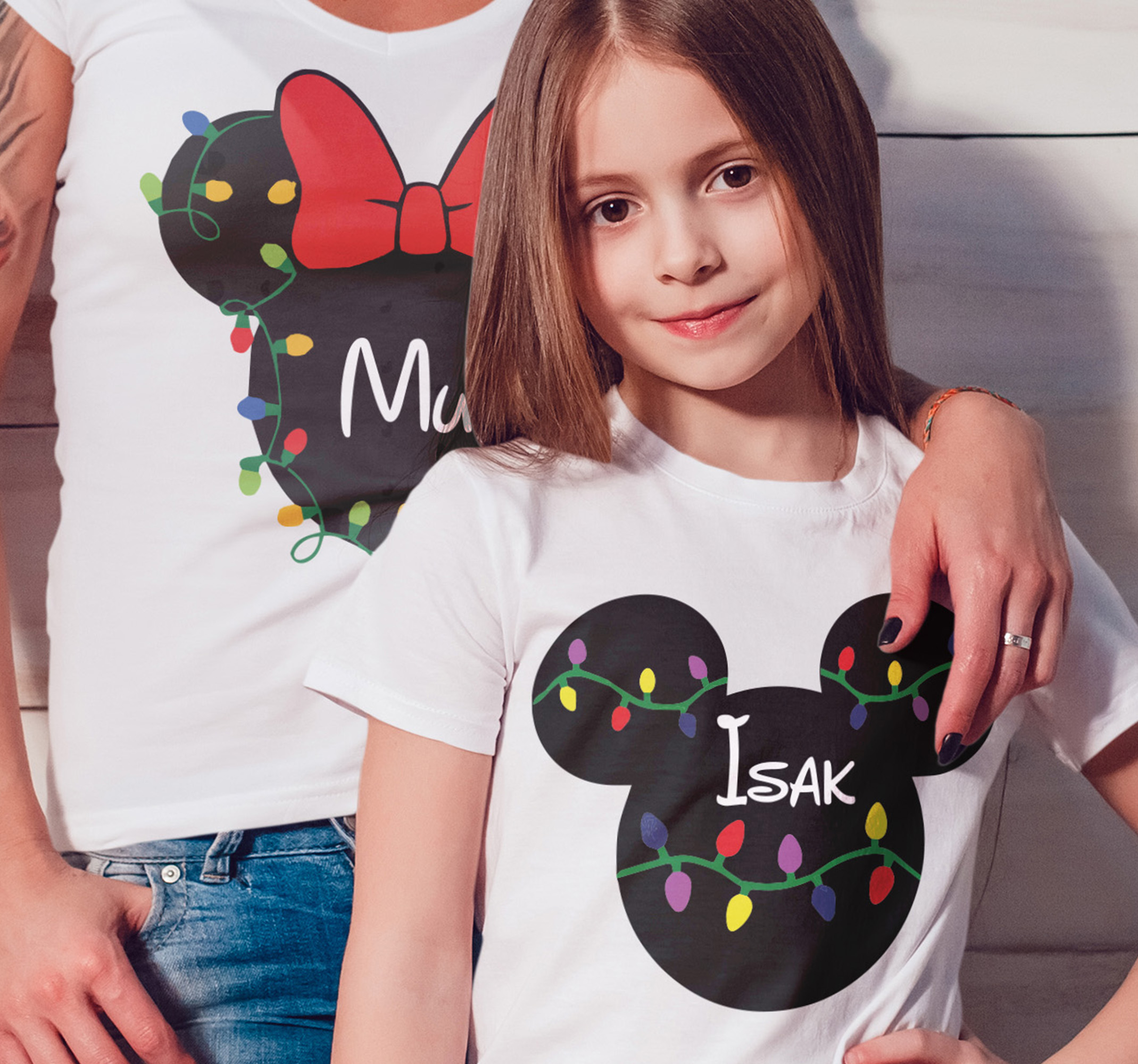 Camiseta navideña madre e hijos ratón con nombre