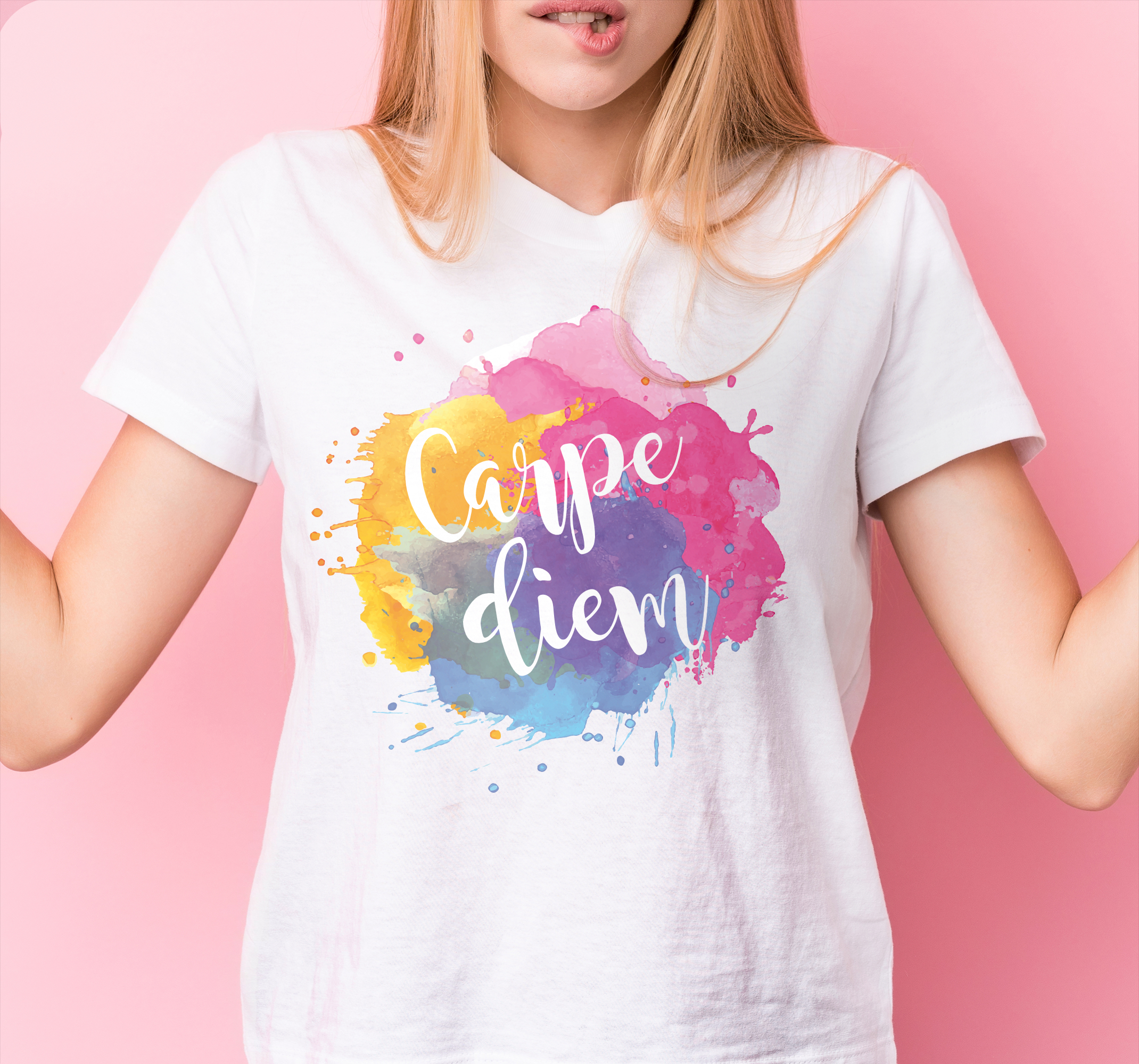 Kleurrijk t-shirt met carpe diem-illustratie